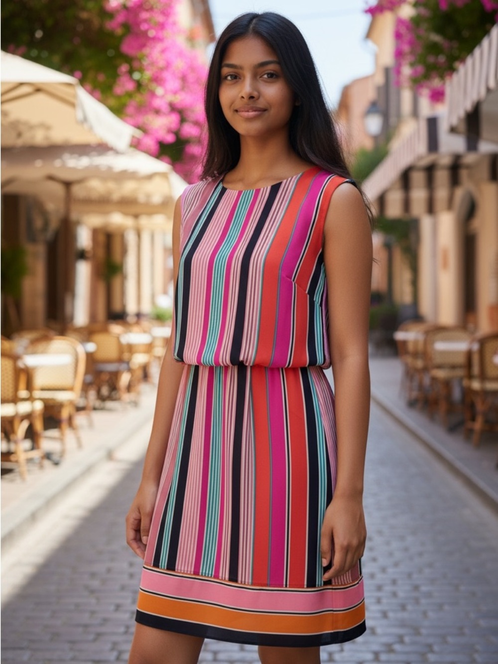 Adrianna‎ Papell Sleeveless Colorful Vertical Stripe Midi Party Dress Size 6